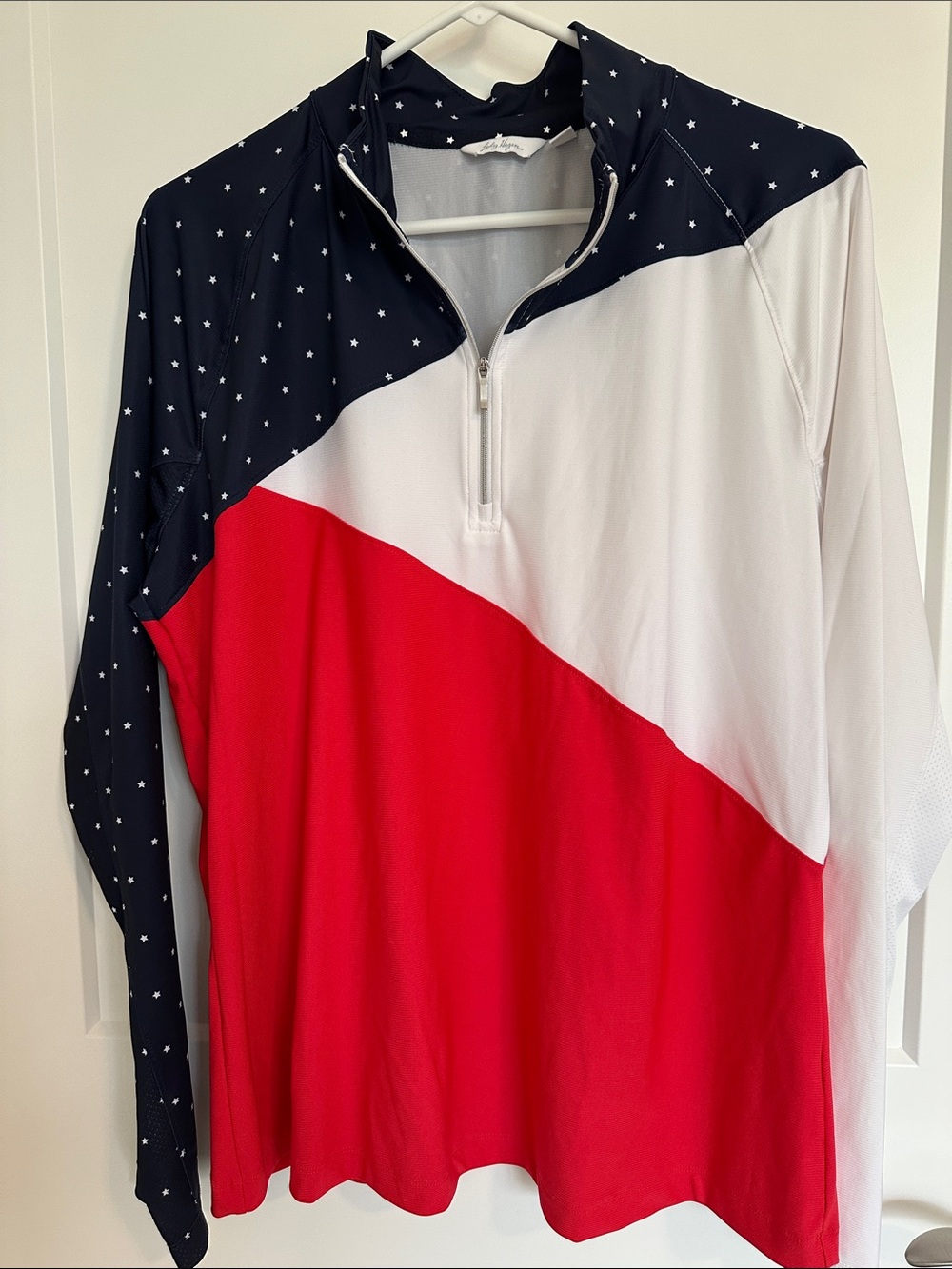 Lady Hagen Navy Star-Print Quarter-Zip Pullover with White Body